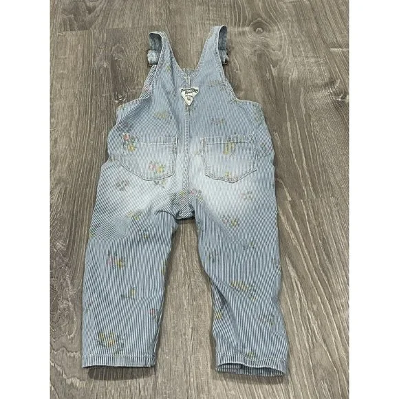Baby Girl 12 Month Oshkosh Overalls Flowers J33 - Picture 4 of 4